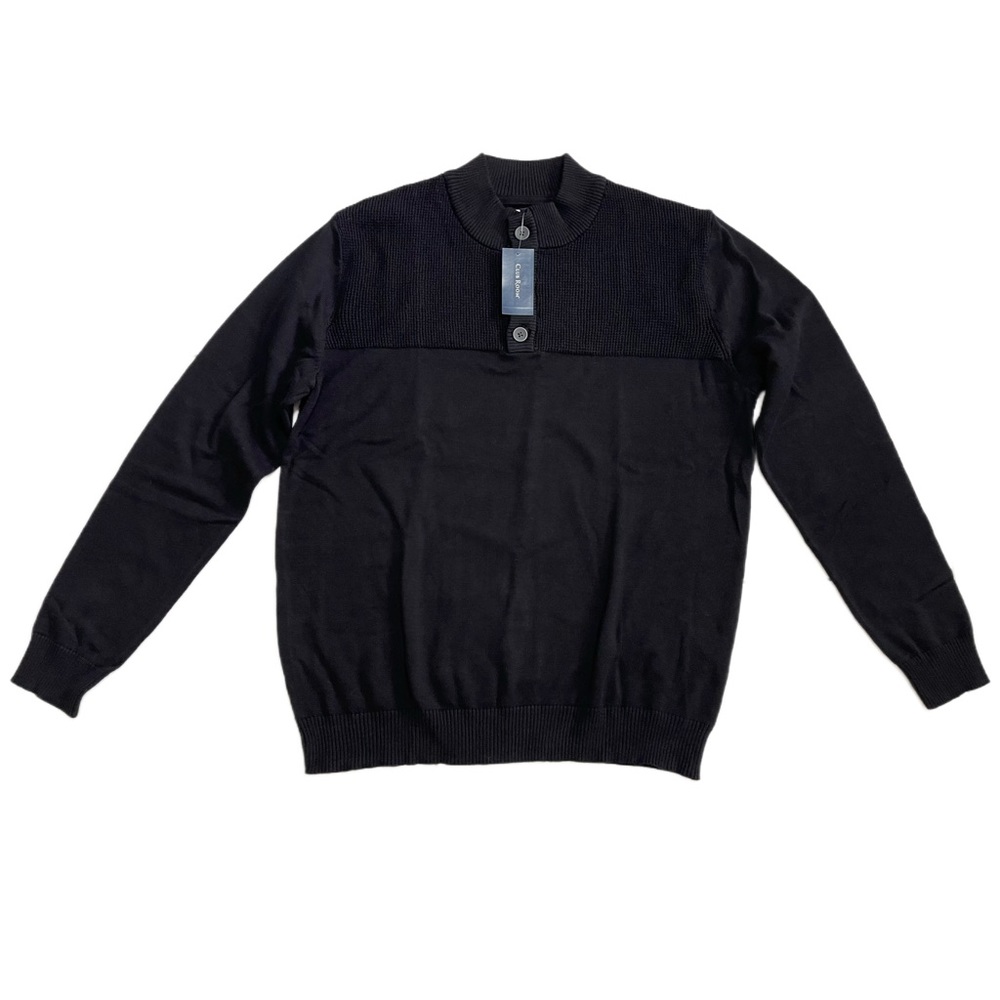 Club Room Mens Button Mock Neck Sweater Size L Deep Black - Picture 2 of 10